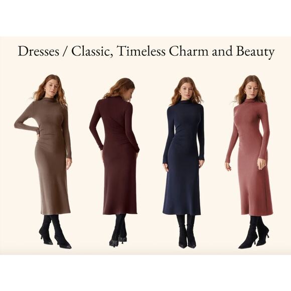 OGL Dress Size S NEW ProWarm Long Sleeves Mockneck Tucks Midi Dress Ruby Red - Picture 5 of 11